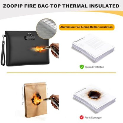 5200℉ Fireproof Document Bag with Lock,Money Pouch,14.6"x10.5" - color: Black, size: 14.6"x10.5"