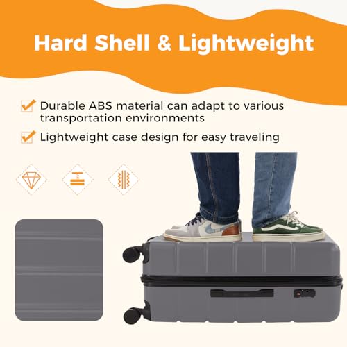 NEWBULIG 20 Inch Carry On Luggage, Suitcase with Spinner Wheels - color: Dark Grey, size: 20 Inch