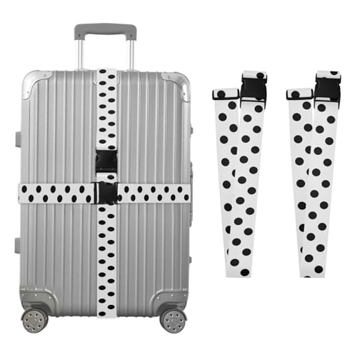 Polka Dots Black White Luggage Straps for Suitcases Luggage Belt Suitcase Strap with Buckles Packing Travel Adjustable 2 Pack