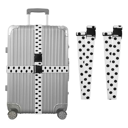 Polka Dots Black White Luggage Straps for Suitcases Luggage Belt Suitcase Strap with Buckles Packing Travel Adjustable 2 Pack