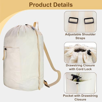 Laundry Bag Backpack, Canvas Laundry Bag with Straps & Drawstring, 2 pack - color: Beige x2, size: X-Large