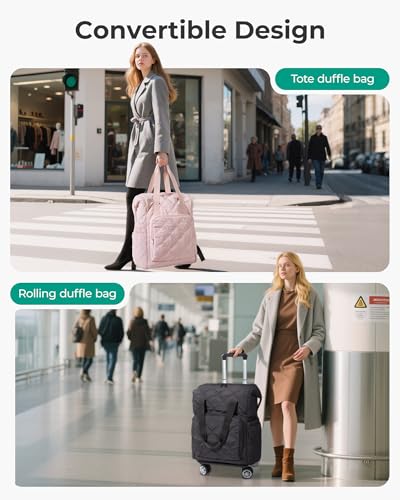 BAGSMART 35L Rolling Duffle Bag with Wheels, Detachable Base - color: Baby Pink
