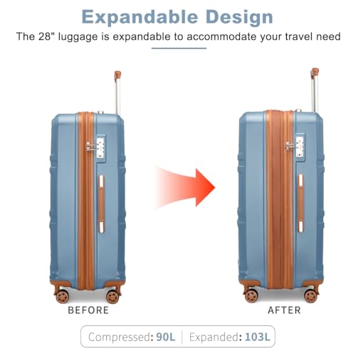 Kono 28 Inch Luggage Expandable Suitcase with Spinner Wheels TSA Lock - color: Apricot Blue, size: 28-inch Large-checked