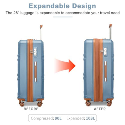 Kono 28 Inch Luggage Expandable Suitcase with Spinner Wheels TSA Lock - color: Apricot Blue, size: 28-inch Large-checked