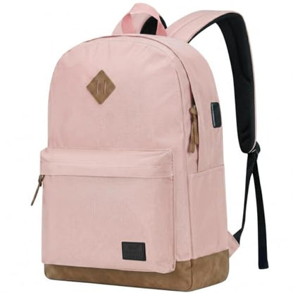 WOLT Travel Laptop Backpack for Men & Women with USB Charging Port - color: Pink