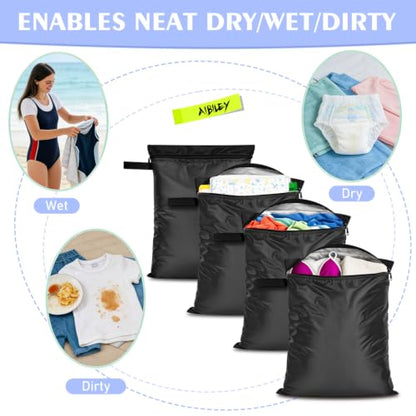 4Pack Wet Dry Bags for Swimsuits and Towels,Waterproof Reusable,Zipper