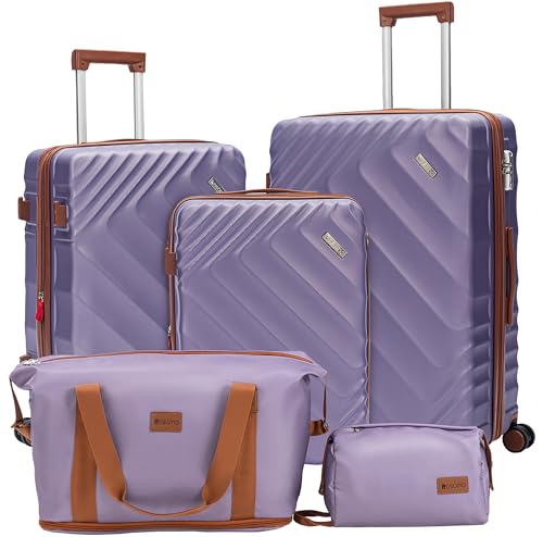 Rosamo 5-Piece Hard Shell Expandable Luggage Set, Airline Approved Carry-On | 22x14x9 ABS+PC Suitcases with Spinner Wheels and TSA Lock for Secure Travel - color: Purple