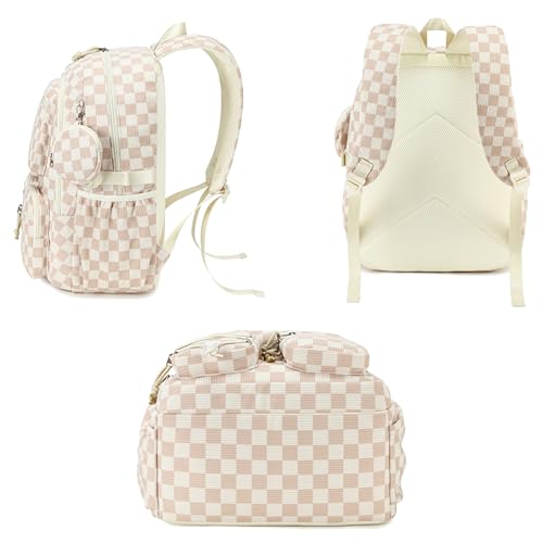 PiPiCat Backpack for Girls 4 in 1 Back to School Bookbag - color: K2 Checkered Beige