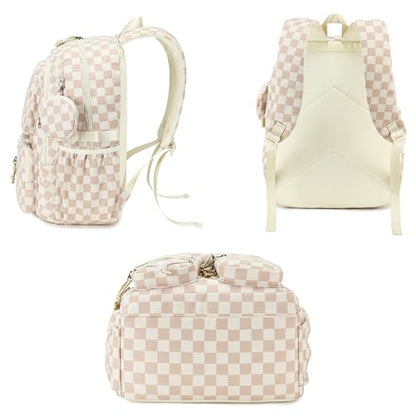 PiPiCat Backpack for Girls 4 in 1 Back to School Bookbag - color: K2 Checkered Beige