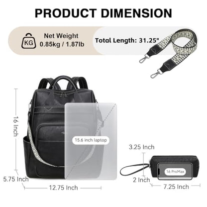 AGLOD Vegan PU Leather 15.6 Inch Laptop Backpack Purse for Women with Top Handle - color: Ks09-black-new