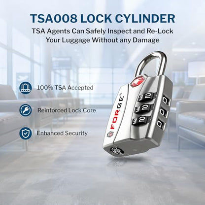 Forge TSA Approved Luggage Locks, Open Alert TSA Locks, Silver 2 Pack - color: Silver 2PK