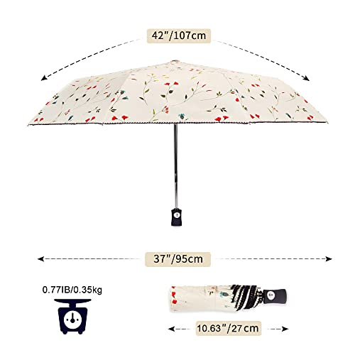 Cuby UV Sun Umbrella Compact Folding Travel Umbrellas Auto Open/Close - color: Flowers