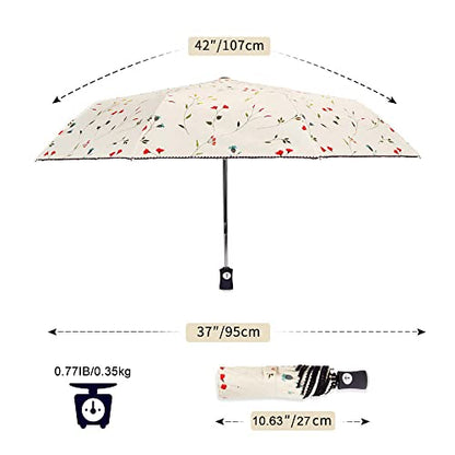 Cuby UV Sun Umbrella Compact Folding Travel Umbrellas Auto Open/Close - color: Flowers