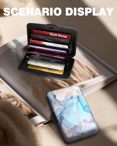 Maicican Credit Card Holder, Mini RFID Blocking Aluminum Wallet - color: Blue Marbling
