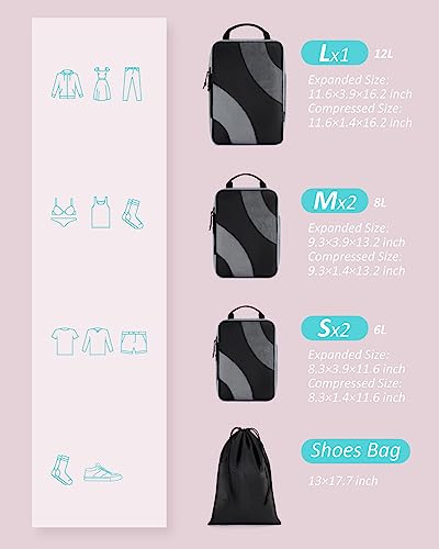 BAGSMART Compression Packing Cubes for Travel - color: Black, size: Set of 2