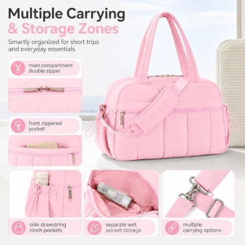 Duffle Bag Gym Bag, Personal Items Bag, Overnight Weekender - color: puffy petal pink