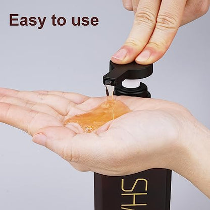 Shampoo and Conditioner Dispenser Shower Soap Bottles 3 Pack 550ml/18.6oz Refillable Shampoo Pump Bottle Dispenser Plastic Empty Body Wash Dispensers with Stylish Permanent Labels for Bathroom (Brown) | Plastic Empty Containers Fitted with Permanent Label