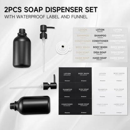 Matte Black Shampoo and Conditioner Dispenser Set of 3, Black Smooth Pump - color: Matte Black