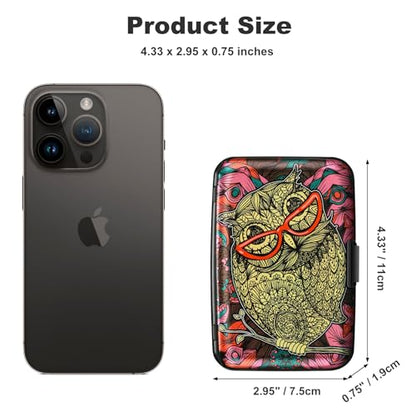 ELFISH RFID Aluminum Wallet Credit Card Protector Case Holder for Men Women - color: Cute Owl