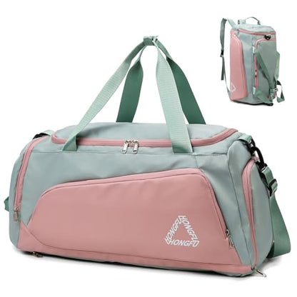 Eslcorri 45L Gym & Travel Duffel Backpack with Shoe & Wet Pocket, GreenPink - color: 45L-GreenPink