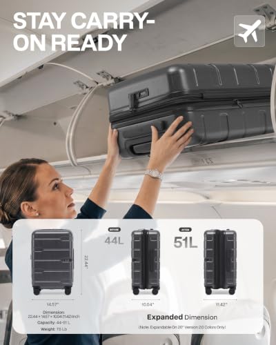 Coolife Carry On Luggage Hardside Suitcase with Spinner Wheels, 20in - color: Charcoal-New2.0, size: Carry On(20in)