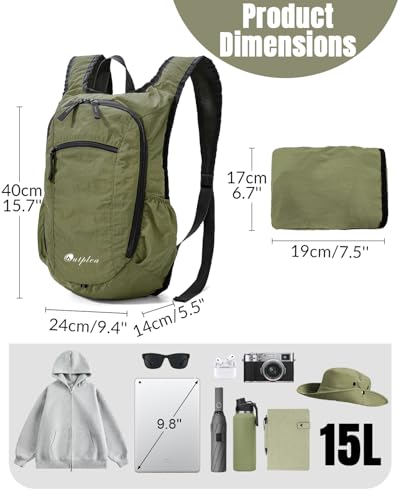 Small Foldable Hiking Backpack for Women Men, 15L Ultralight Collapsible Daypack for Traveling Outdoor Daily, Green - color: Green