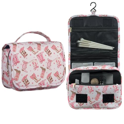 Crazy Bison Hanging Travel Toiletry Bag Kit Makeup Bag Cosmetics Organizer for Men Women (Cowboy Boots with Bow) - color: Cowboy Boots with Bow