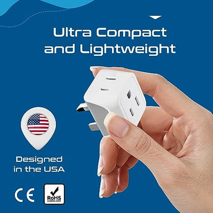 Ceptics 2 in 1 UK Adapters for Travel, Dual USA Input, Grounded, Pack of 3 - color: White