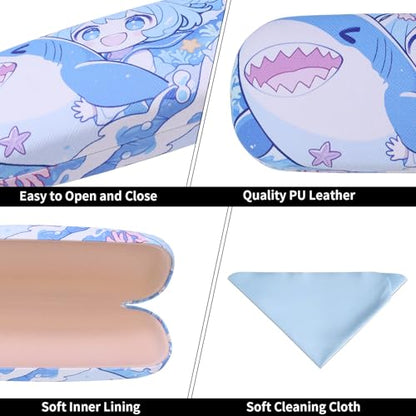 PERFECTSIGHT Hard Shell Eyeglasses Case, PU Leather Protective Glasses Case, Cute Eyeglass Case for Women Men Girls - color: Shark