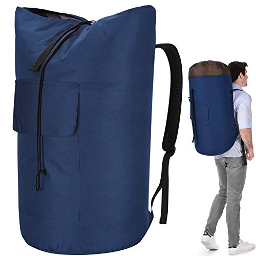 Backpack Laundry Bag, 115L Heavy Duty Extra Large College Laundry Backpack, Dirty Clothes Bag with Shoulder Straps, Laundry Hamper Bag with Drawstring Closure for College Dorm, Apartment Dark blue - color: Dark blue