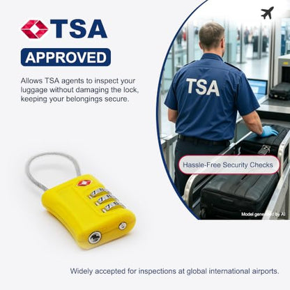 TSA Locks for Luggage Travel Essentials Small Combination Lock - color: Black+Yellow