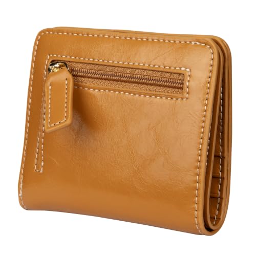 Itslife Women's Rfid Blocking Small Compact Bifold Leather Pocket Wallet Ladies Mini Purse with id Window (Waxed Brown) - color: 1 brown waxed