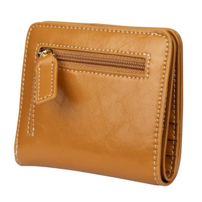 Itslife Women's Rfid Blocking Small Compact Bifold Leather Pocket Wallet Ladies Mini Purse with id Window (Waxed Brown) - color: 1 brown waxed