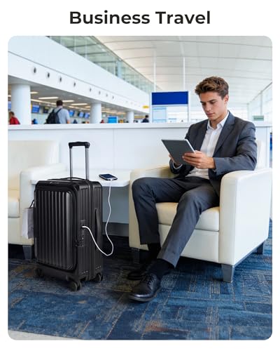 BAGSMART 20" Expandable Top-Opening Carry-On, Double Spinner, TSA, Black - color: Black