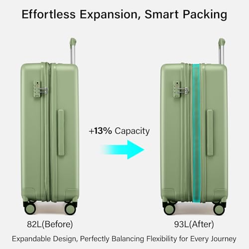 Hanke 26 Inch Luggage with Spinner Wheels, Expandable Checked Suitcase - color: Bamboo Green, size: 26 Inch EXT