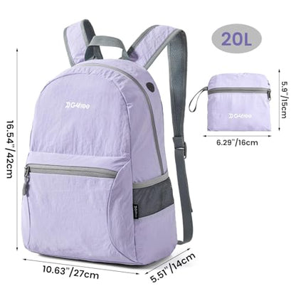 G4Free 20L Small Packable Travel Hiking Backpack for Men Women - color: Light Purple, size: 20L