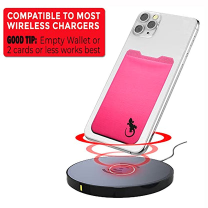 Phone Wallet - Adhesive Card Holder - Cell Phone Pouch - Stick on Lycra Pocket by Gecko - Carry Credit Cards and Cash - color: PINK BLACK