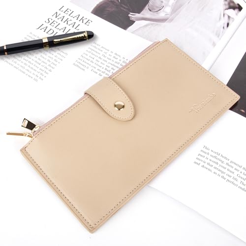 Travelambo Womens Leather Bifold Wallet, Slim RFID Blocking Card Holder - color: Khahi