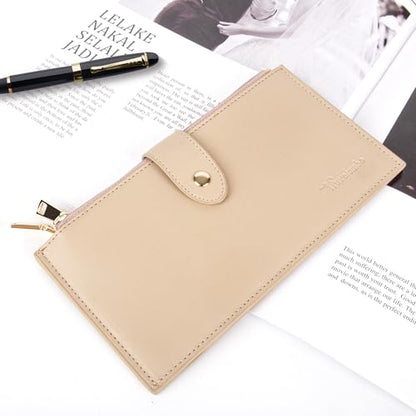 Travelambo Womens Leather Bifold Wallet, Slim RFID Blocking Card Holder - color: Khahi