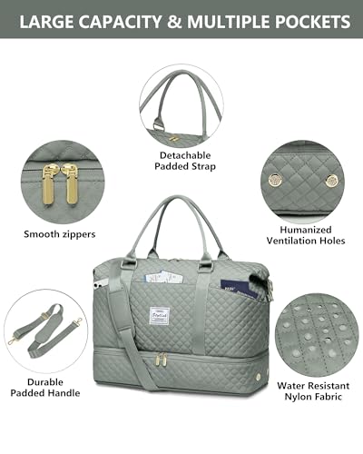 Travel Weekender Duffle Bag for Women: Overnight Bags with Shoe Compartment - color: 4-Green, size: Large