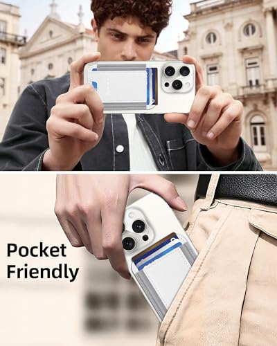 HiWe for MagSafe Wallet, 7 Cards Holder, RFID Blocking, Stronger Magnets - color: White Wallet - Grey Band
