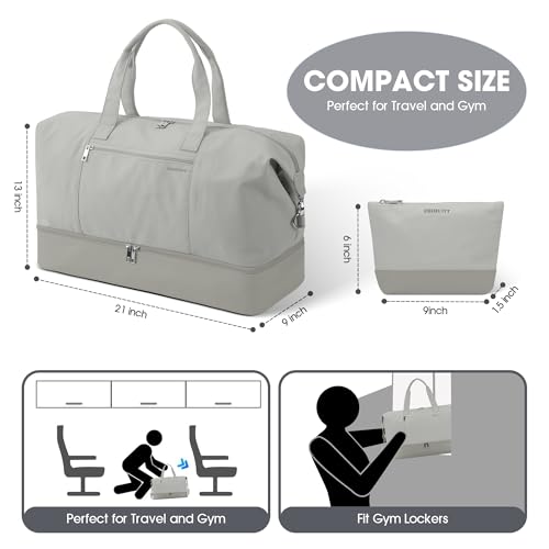 Women's Weekender bag Travel Duffel Bag with Shoe Compartment 21-inch Airline-Approved Carry-On, 2-Piece Overnight Bag Set Personal Item Luggage - color: 1-Grey