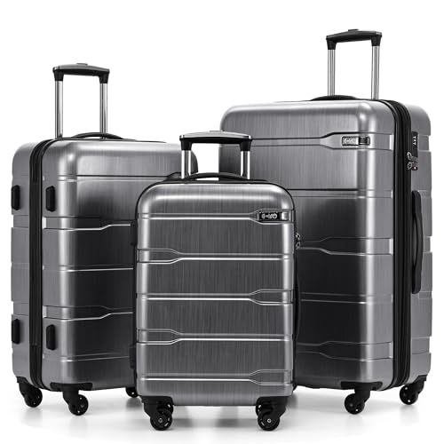 Coolife 3 Piece Luggage Set Suitcase Hardside with Spinner Wheels - color: Charcoal, size: 3 Piece Set (20/24/28 in)