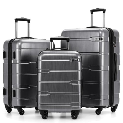 Coolife 3 Piece Luggage Set Suitcase Hardside with Spinner Wheels - color: Charcoal, size: 3 Piece Set (20/24/28 in)