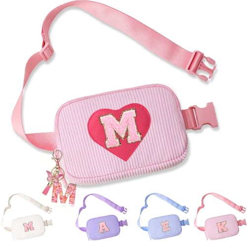 Initial Fanny Pack for Girls - Belt Bag for Teens Kid Teen Girl Kid Birthday Gift Stripe Purple A - color: Pink love