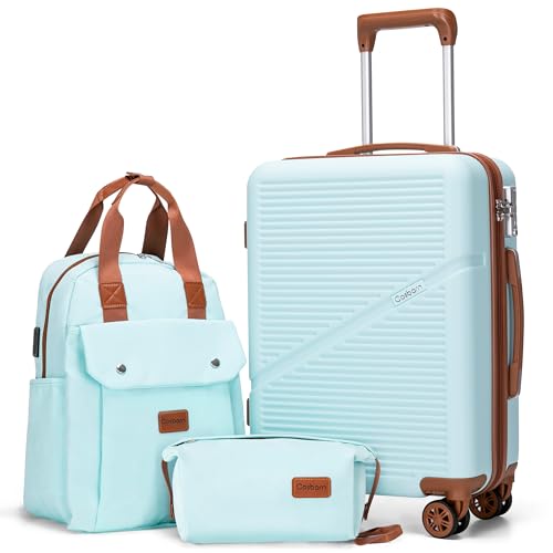 Cosbarn Carry On Luggage,3 Piece Suitcase Set,22x14x9 Airline Approved - color: MintGreen, style: Carry on Luggage With Backpack