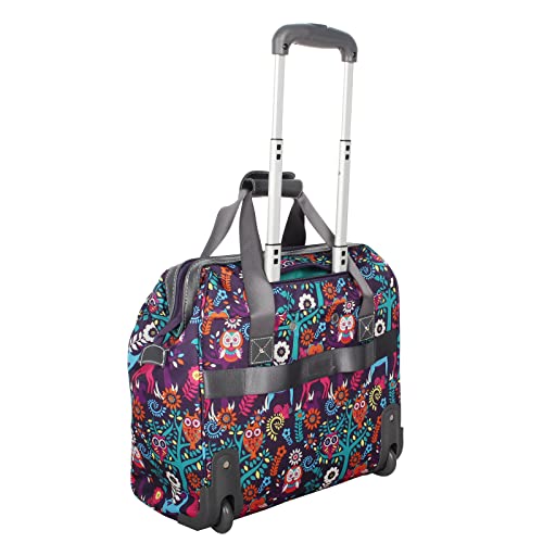 Lily Bloom Designer Under the Seat Tote Cabin Luggage Collection - 15 Inch Patterned Carry on Bag For Women - Lightweight Suitcase with 2 Rolling Wheels (Wildwoods) - color: Wildwoods