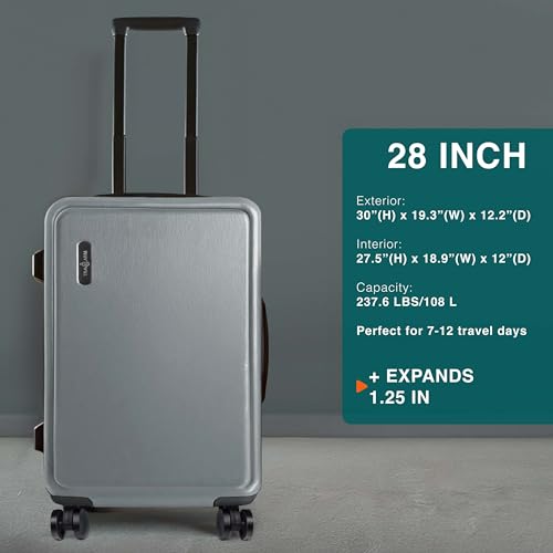 TRAVELARIM Luggage Sets 2 Piece, 24 Inch Suitcase and 28 Inch Luggage with Spinner Wheels, Durable Hard Shell Suitcase Set, Expandable Travel Suitcases with Wheels, Grey - color: Grey, size: 2 Piece Set (24"/28")