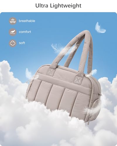 oscaurt Gym Bag for Women Puffer Duffle Bag for Travel Water Resistant Carry On Weekender Overnight Duffel Dance Bag with Shoe Compartment - color: Camel