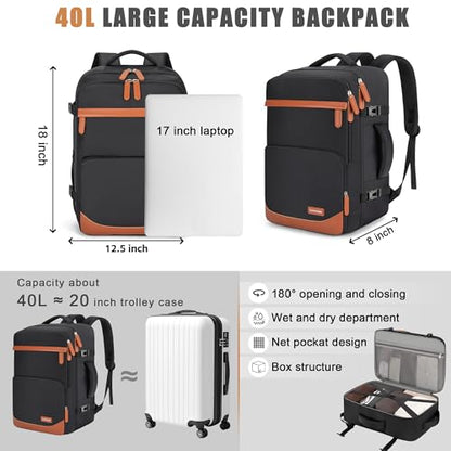 40L Travel Backpack, Flight Approved Carry On Laptop Backpack - color: Black, size: Large